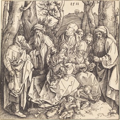A Sagrada Família com dois anjos que fazem música de Albrecht Dürer