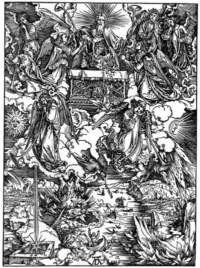 A Abertura do Sétimo Selo, Os Sete Anjos com as Trombetas, 1498, 1936 de Albrecht Dürer