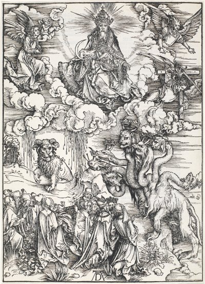 A Besta de Sete Cabeças e a Besta com Chifres de Cordeiros, de O Apocalipse de São João, 1496-98 de Albrecht Dürer