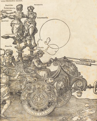 A Carruagem Triunfal de Maximiliano I O Grande Carro Triunfal [placa 2 de 8], 1523 Latin ed.. de Albrecht Dürer