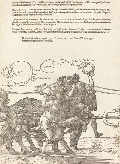 A Carruagem Triunfal de Maximiliano I O Grande Carro Triunfal [placa 5 de 8], 1523 Latin ed.. de Albrecht Dürer