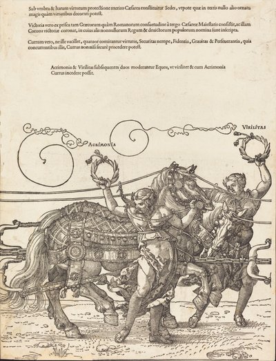 A Carruagem Triunfal de Maximiliano I O Grande Carro Triunfal [placa 6 de 8], 1523 Latin ed.. de Albrecht Dürer