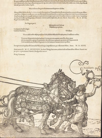 A Carruagem Triunfal de Maximiliano I O Grande Carro Triunfal [placa 8 de 8], 1523 Latin ed.. de Albrecht Dürer
