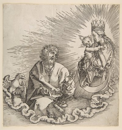 A Virgem Aparecendo em São João, Frontispício do Apocalipse, 1511. de Albrecht Dürer
