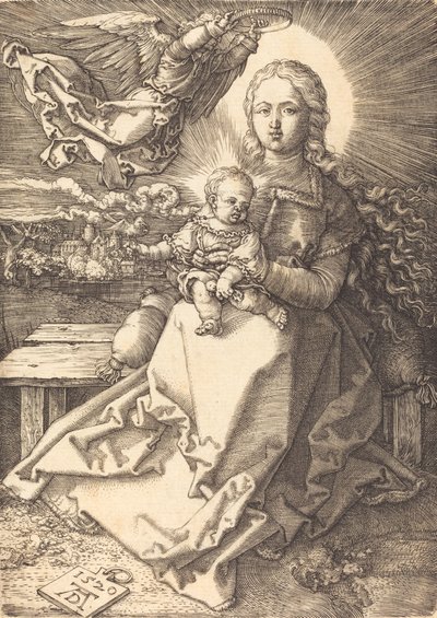 A Virgem e o Menino Coroados por Um Anjo, 1520. de Albrecht Dürer
