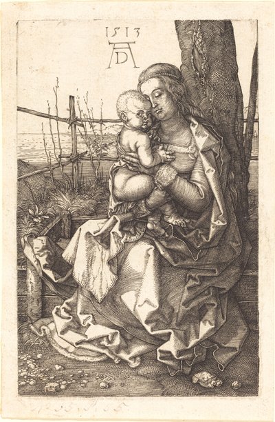 A Virgem e o Menino sentados junto a uma árvore de Albrecht Dürer