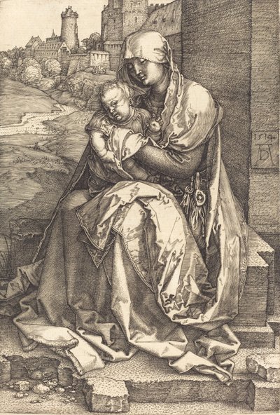 A Virgem e o Menino sentados junto ao muro, 1514. de Albrecht Dürer