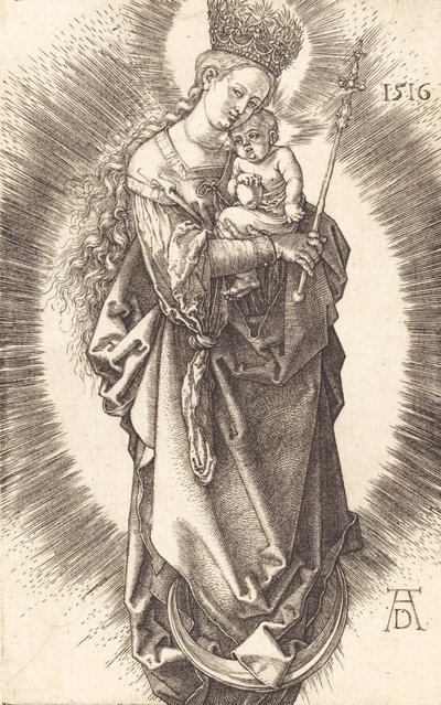 A Virgem e o Menino em um crescente com um cetro e uma coroa estrelada, 1516. de Albrecht Dürer