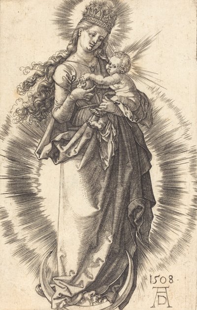 A Virgem e o Menino em um crescente com uma coroa estrelada, 1508. de Albrecht Dürer