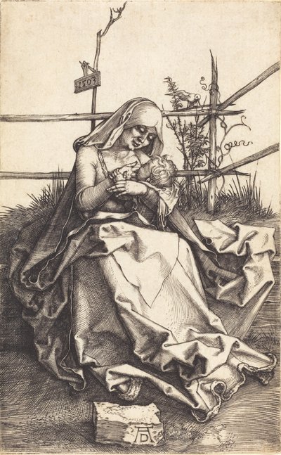 A Virgem e o Menino em um banco gramado, 1503. de Albrecht Dürer