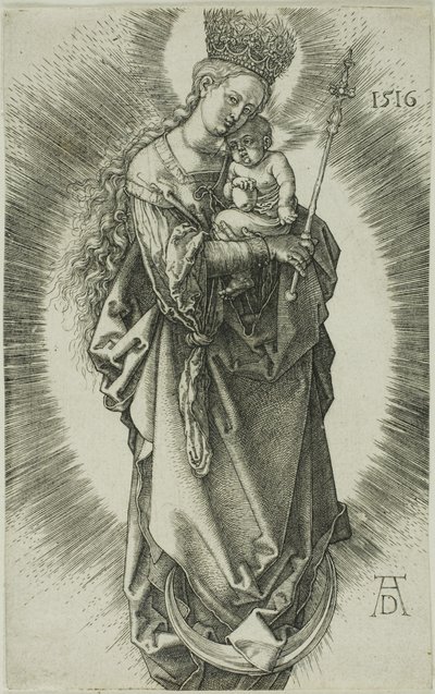 A Virgem em um crescente com uma coroa de estrelas e um cetro de Albrecht Dürer