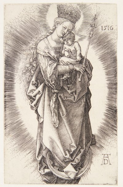 A Virgem em um crescente com uma coroa de estrelas e um cetro de Albrecht Dürer