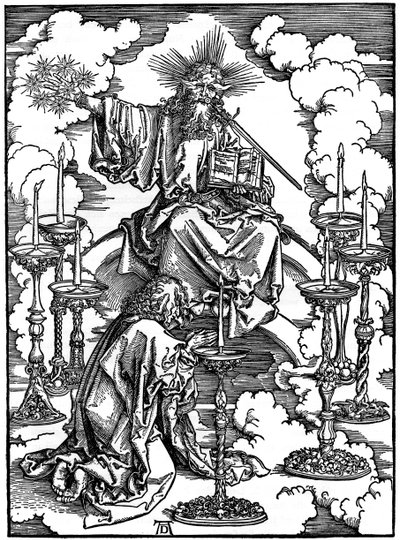 A Visão dos Sete Castiçais do Apocalipse, 1498, 1936 de Albrecht Dürer