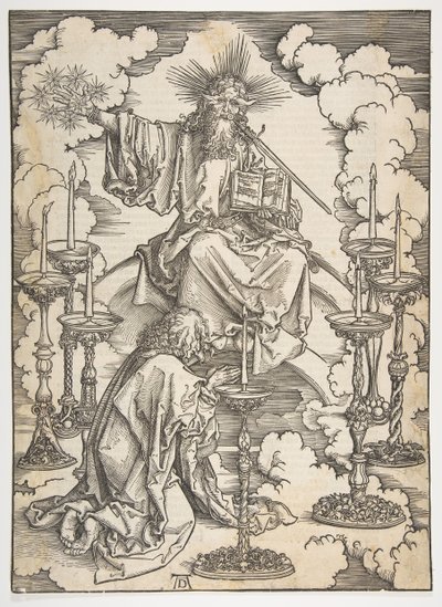 A Visão dos Sete Castiçais, de O Apocalipse, Edição Alemã 1498, ca. 1498. de Albrecht Dürer