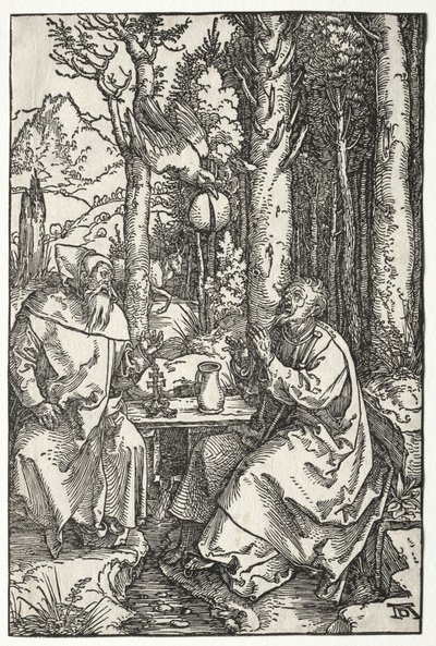 A visita de Santo Antônio a São Paulo, o Eremita, c. 1504 de Albrecht Dürer