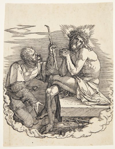 O homem das dores ridicularizado por um soldado de Albrecht Dürer