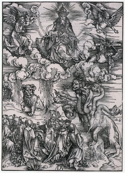 Animal com chifres de cordeiro, Figura XI, folha 13 da série «O Apocalipse» de Albrecht Dürer