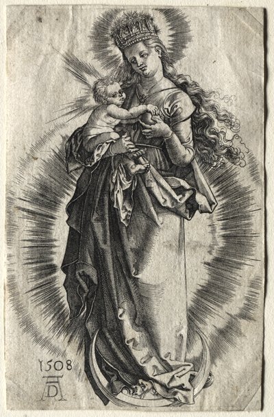 Virgem numa meia-lua com uma coroa estrelada de Albrecht Dürer
