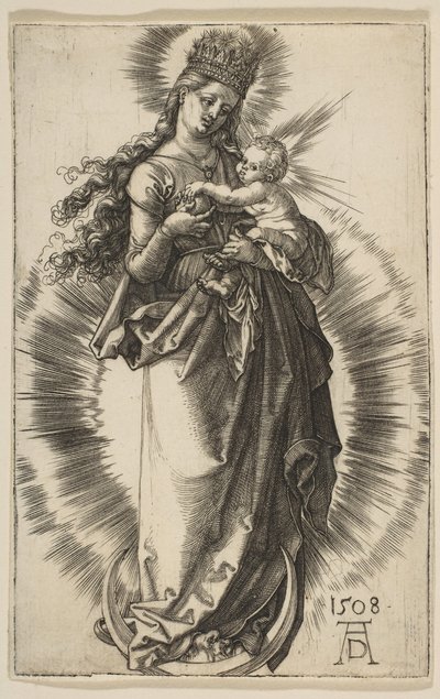 Virgem em um crescente com uma coroa estrelada, 1508. de Albrecht Dürer