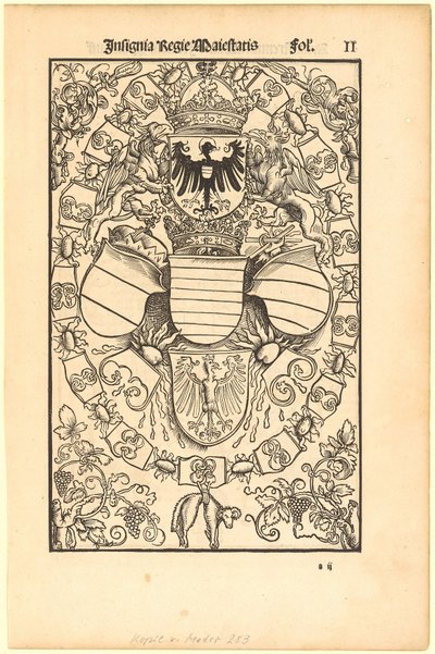 Brasão de Maximiliano I como rei romano [recto]; brasão de Florian Waldauf (Waldauff) de Waldenstein [verso] de Albrecht Dürer
