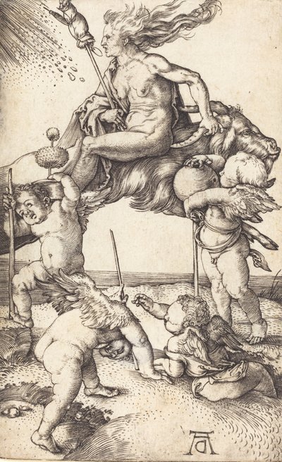 Bruxa montada em uma cabra, c. 15001501. de Albrecht Dürer