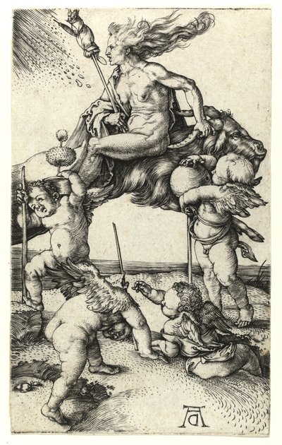 Bruxa andando para trás em uma cabra, c.1505 de Albrecht Dürer
