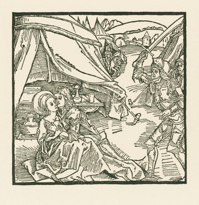 Um cavaleiro do exército israelita mata outro cavaleiro que encontra com uma amante pagã de Albrecht Dürer or Duerer
