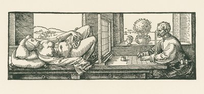 Um homem a desenhar uma mulher reclinada de Albrecht Dürer or Duerer
