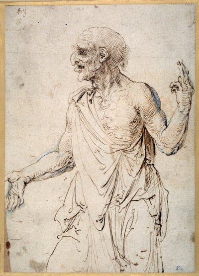 Um Homem Velho Gesticulando (caneta e tinta sobre papel) de Albrecht Dürer