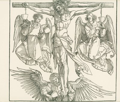 Cristo na cruz com três anjos, c.1513 (xilogravura) de Albrecht Dürer or Duerer
