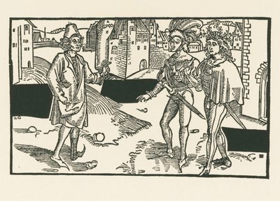 Davus, Pamphilus e Charinus, c.1492-93 (xilogravura) de Albrecht Dürer or Duerer