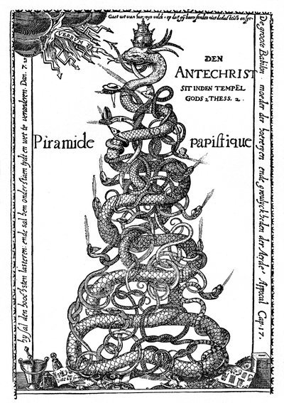 Gravura satírica holandesa intitulada "A Pirâmide Papal". de Albrecht Dürer