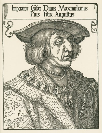 Imperador Maximiliano I, c.1519 (xilogravura) de Albrecht Dürer or Duerer