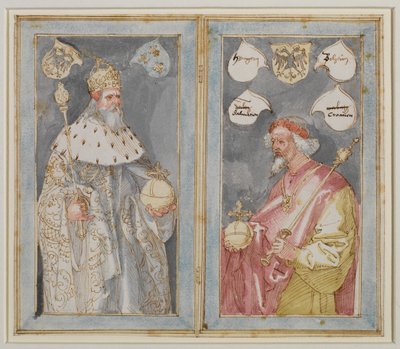 Imperadores Carlos Magno e Sigismundo, 1507-1510 cerca de de Albrecht Dürer