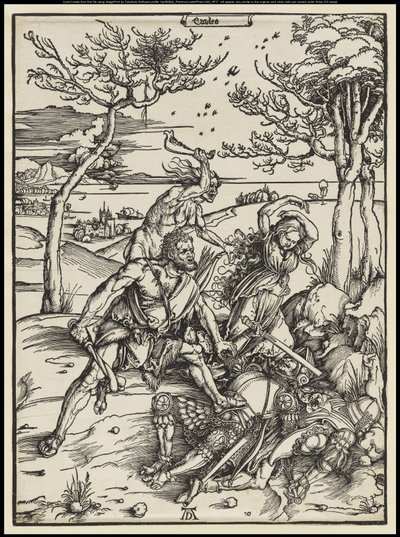 Hércules conquistando Caco, c.1496 (xilogravura) de Albrecht Dürer or Duerer