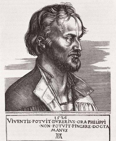 MELANCHTON, Philipp Schwarzerd, chamado (1497-1560). Teóloga e colaboradora de Lutero (gravura) de Albrecht Dürer