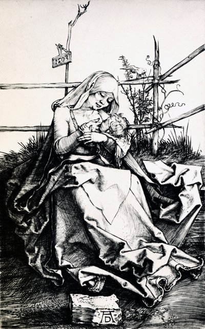 Madonna e Criança numa cerca (gravura em cobre) de Albrecht Dürer