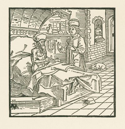 O Mestre Catão, no seu leito de morte, dá boas instruções ao seu filho de Albrecht Dürer or Duerer