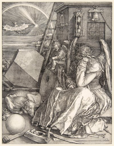 Melencolia I de Albrecht Dürer (1471-1528) em suas 3 gravuras mestras completadas em 1514. de Albrecht Dürer