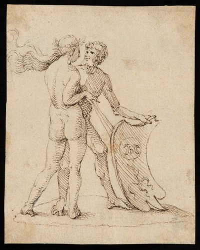 Mulher e homem nus com o escudo com o brasão de Willibald Pirckheimer de Albrecht Dürer