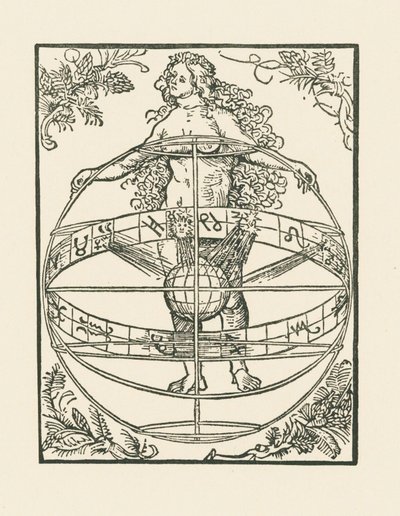 Mulher nua com o Zodíaco, c.1502-03 (xilogravura) de Albrecht Dürer or Duerer