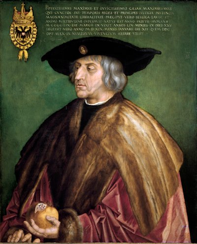 Retrato do Imperador Maximiliano I de Habsburgo (1459-1519), Pintura do Imperador Romano Alemão por Albrecht Durer (1471-1528) de Albrecht Dürer