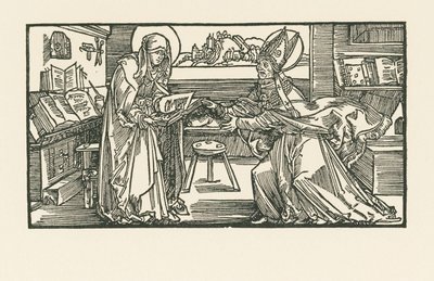 Santa Brígida no seu quarto a entregar a sua obra a um bispo de Albrecht Dürer or Duerer