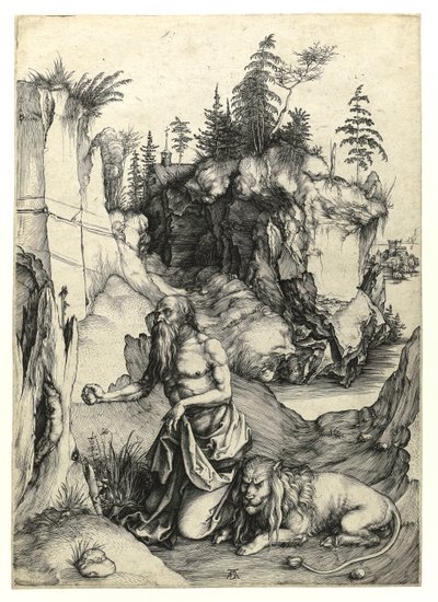 São Jerônimo penitente, c.1497 (Gravura Burin) de Albrecht Dürer