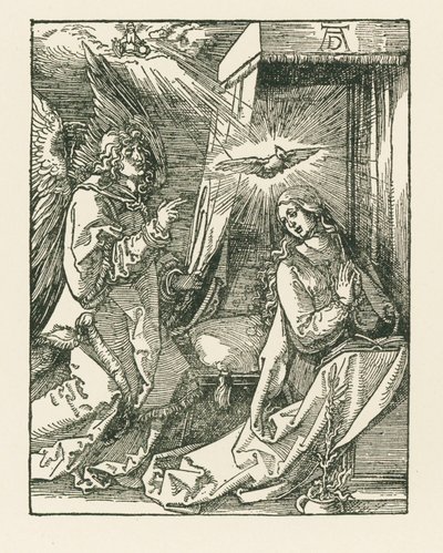 A Anunciação, c.1510 (xilogravura) de Albrecht Dürer or Duerer