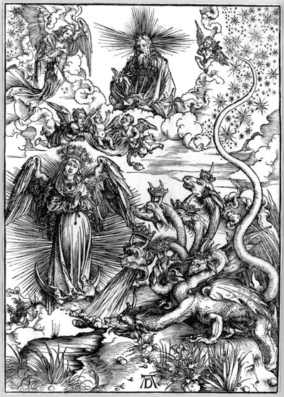 A Mulher Apocalíptica ou A Mulher Vestida com o Sol e o Dragão de Sete Cabeças, do Apocalipse ou da Revelação de São João de Albrecht Dürer