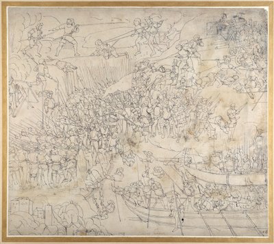 O Assalto perto de Rorschach no Lago Konstanz, c.1500 (caneta e tinta sobre papel) de Albrecht Dürer