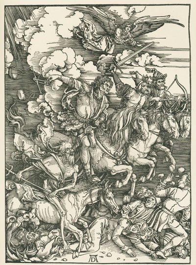 Os quatro cavaleiros do Apocalipse. O Apocalipse de São João, c.1497-98 (xilogravura) de Albrecht Dürer or Duerer