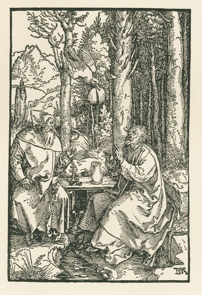 Os Eremitas Santo António Magno e São Paulo, c.1503-04 (xilogravura) de Albrecht Dürer or Duerer