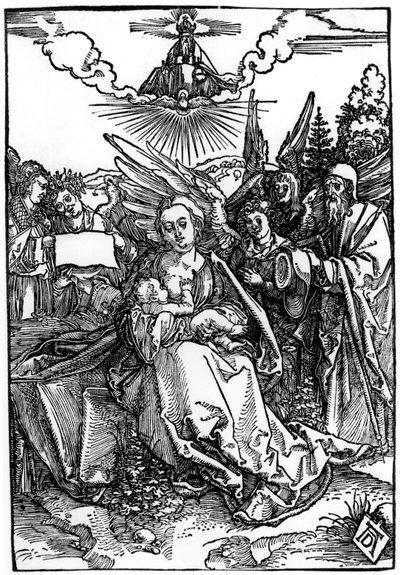 A Sagrada Família com Cinco Anjos, c.1504 (xilogravura) de Albrecht Dürer